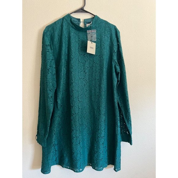 ASOS Sheath Dress 14 Green Cotton Lace Long Sleeve Washable Stretch NEW NWT - Picture 3 of 12